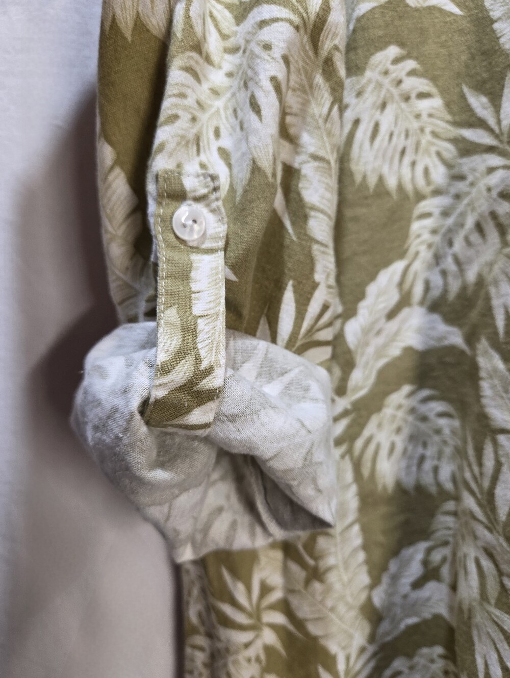 Linen Blend Tropical Tunic Euro Sz 36 Button Up Sleeve Split V Neck Cream - Picture 4 of 11
